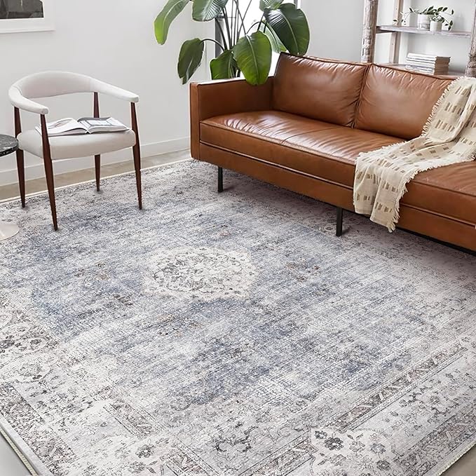 Washable Area Rug 10'x14' Boho Design Non-Shedding Easy Care Ideal for High Traffic Areas in Living Room Bedroom Office Coffee Table Kitchen Large Carpet