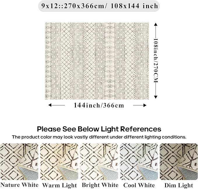 9x12 Washable Area Rugs - Moroccan Area Rug for Living Room Modern Rugs Large Stain Resistant Carpets Soft Indoor Home Thin Rug for Bedroom Dining Room Office 9x12 Geo Beige