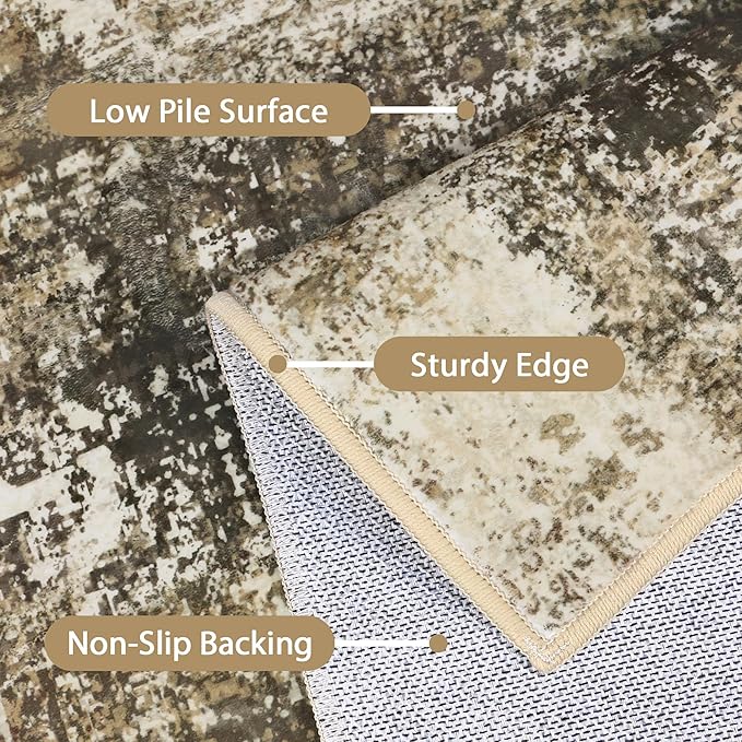 Area Rugs 6x9 for Living Room Bedroom, Modern Abstract Machine Washable Rug, Large Soft Low Pile Floor Cover with Non Slip Backing for Dining Room, Brown