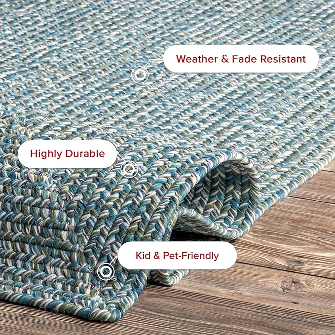 nuLOOM 2' x 8' Solid Hand Braided Indoor/Outdoor Area Rug, Pet-Friendly, High Traffic, Weather Resistant, for Patio, Balcony, Bedroom, Living, Dining Room, Wynn Aqua
