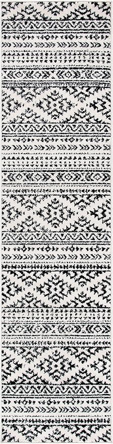 SAFAVIEH Tulum Collection Runner Rug - 2' x 11', Ivory & Black, Moroccan Boho Tribal Design, Non-Shedding & Easy to Clean, Ideal for Living Room, Hallway, Foyer, Entryway, Bedroom (TUL272B)