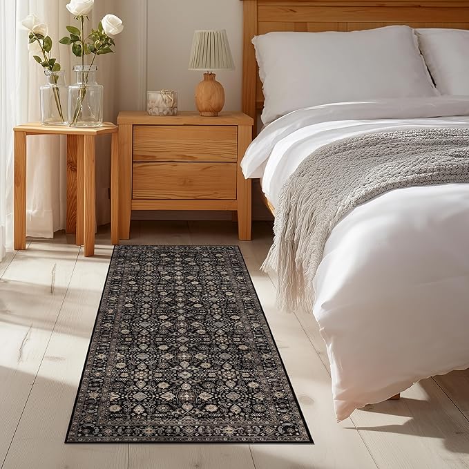 Area Rug Non Slip Machine Washable Ultra Soft Living Room/Bedroom/Kitchen/Outdoor/Classroom Black Gold, 2'×6'