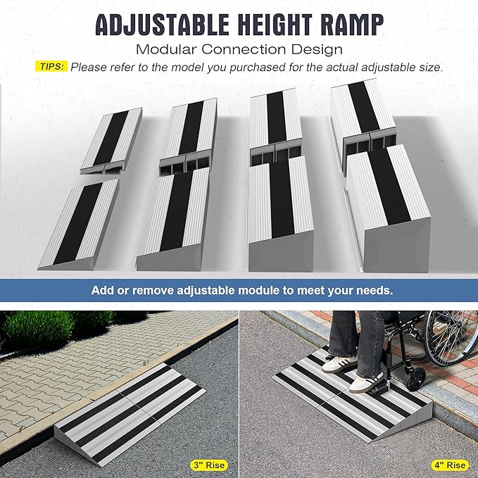 3" Rise Modular Threshold Ramp for Doorways, Stable Wheelchair Ramp for Home Steps, Aluminum Door Ramp and Curb Ramp for Scooters, Power Chairs, Cars, 1100LBS Load Capacity