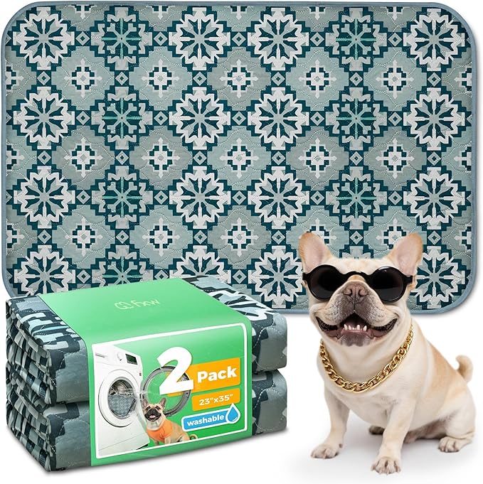 FXW Washable Pee Pads for Dogs, Puppy Pads with Super Absorbent, Specifically Designed for 36inch Cages, 23" x 35" Rectangle, Tribal Blue, 2 Packs