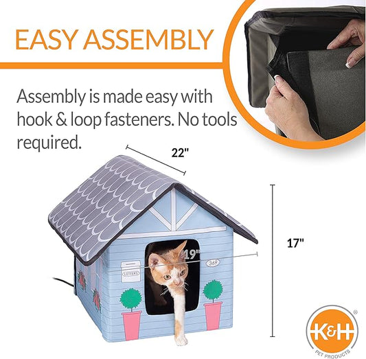 K&H Pet Products Heated Outdoor Cat House for Outside Pets in Winter, Weatherproof Outdoor House for Ferals, Insulated Kitty Shelter, 2 Doors, Waterproof Heated Cat Bed, Safety Listed - Cottage 20W