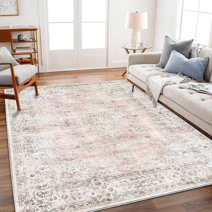 Area Rug 5'x7' Washable Rug Vintage Traditional Floor Cover Thin Retro Kitchen Indoor Distressed Non Slip Carpet for Living Room Bedroom Dining Room