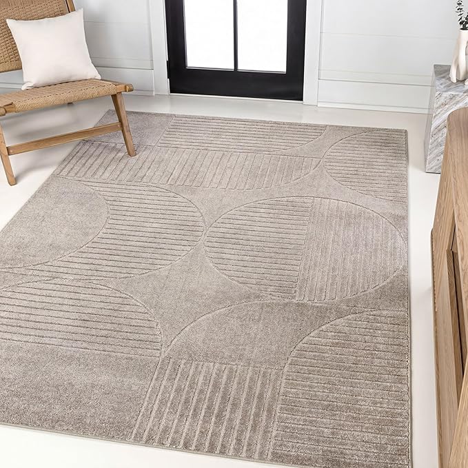 JONATHAN Y Nordby High-Low Arch Striped Indoor/Outdoor Area Rug, 4x6, Taupe/Beige, for Patio, Backyard, Living Room, Bedroom, Office, Hose-Washable (SCN104D-4)