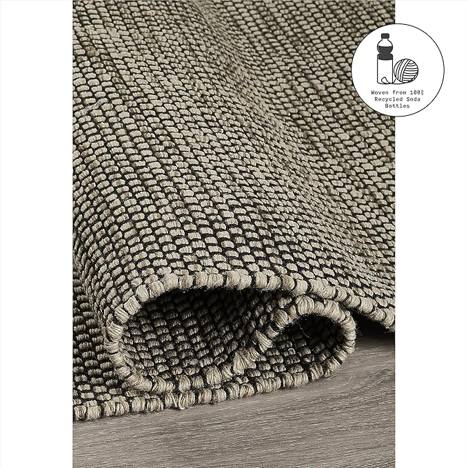 Fab Habitat Machine Washable Area Rug - Hand Woven, Stain Resistant, Pet Friendly - Premium Recycled Polyester Yarn - Solid - Kitchen, Bathroom, Laundry Room - Kingscote - Black & Beige - 3 x 5 ft