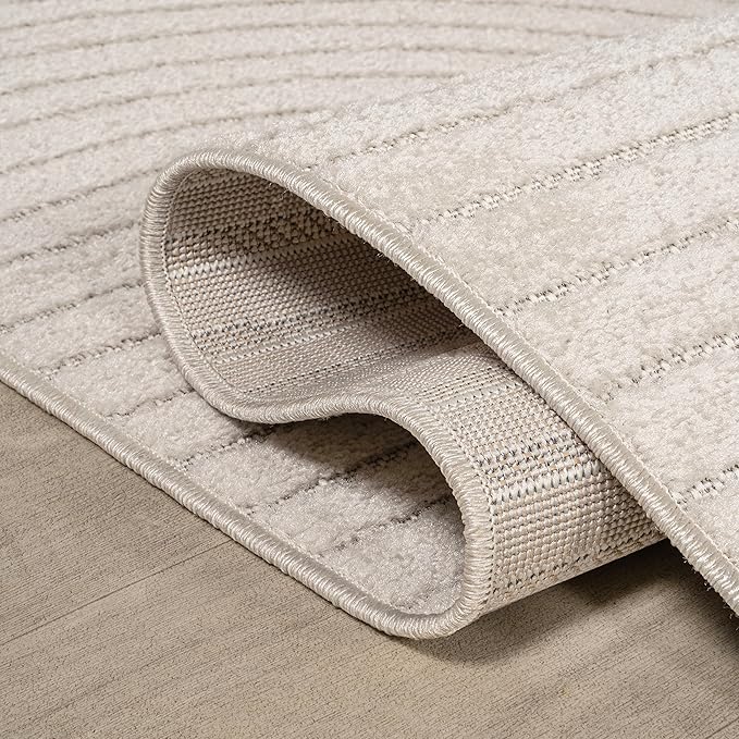 JONATHAN Y Hallie High-Low Curve Ivory/Cream Indoor/Outdoor Area Rug, 4x6, Minimalist, Pet Friendly, Non-Shedding, Stain Resistant, Hose-Washable for Backyard, Patio, Porch (SCN100B-4)