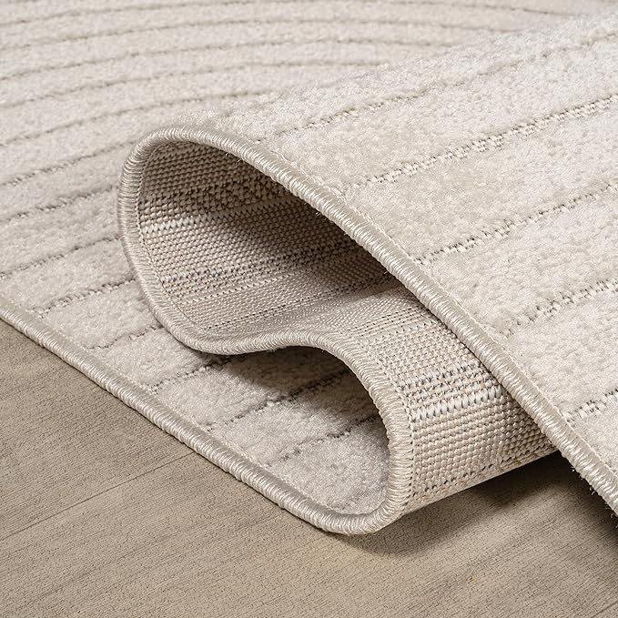 JONATHAN Y Hallie High-Low Curve Ivory/Cream Indoor/Outdoor Area Rug, 10x13, Minimalist, Pet Friendly, Non-Shedding, Stain Resistant, Hose-Washable for Backyard, Patio, Porch (SCN100B-13)