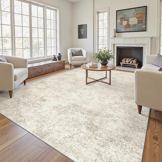 Art&Tuft Washable Rugs 8x10, Anti-Slip Backing Abstract 8x10 Area Rugs, Stain Resistant Rugs for Living Room, Foldable Large Area Rug(8'x10',Beige)