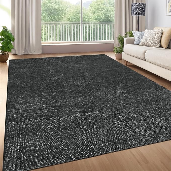 Modern Solid Color Area Rug 10x13 Large Living Room Area Rug Washable Abstract Bedroom Rugs Non Slip Boho Dining Room Throw Carpet Soft Stain Resistant Minimalist Rugs for Nursery Home Office, Black