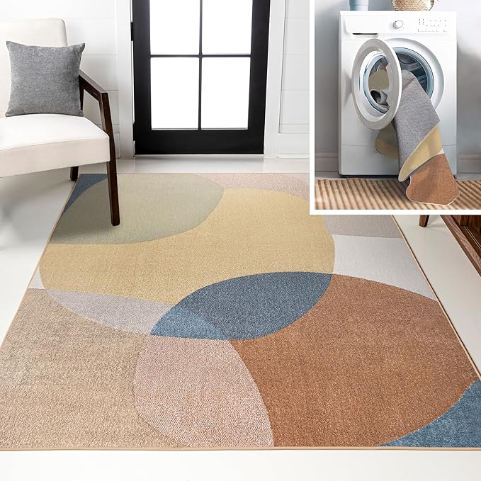 JONATHAN Y Machine Washable Multi Indoor Area Rug 4X6 ft, Pebble Geometric Contemporary for Living Room, Bedroom, Kitchen, Office, Easy-Cleaning, High Traffic, Pet-Friendly, Non-Shedding (WSH307A-4)