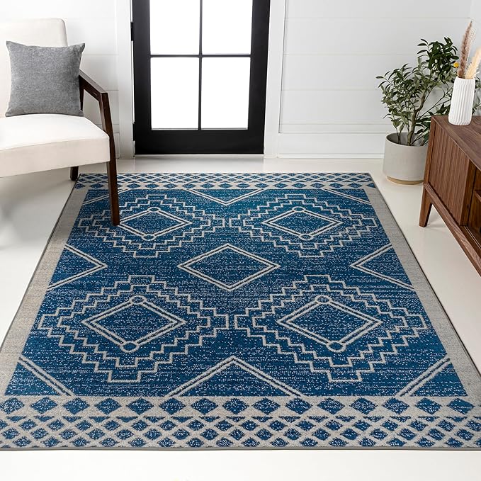 JONATHAN Y Amir Moroccan Beni Souk Navy/Ivory Indoor Area Rug, 5x8, Bohemian, Scandinavian, Easy-Cleaning for Living Room, Bedroom, Kitchen, Pet Friendly, Non-Shedding (MOH200D-5)
