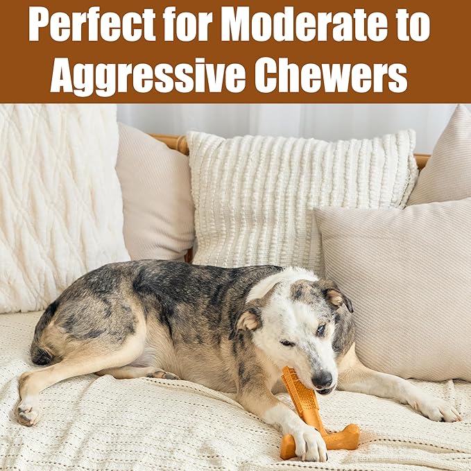 SPOT Bam-Bones Plus T Bone - Bamboo Fiber & Nylon, Durable Long Lasting Dog Chew for Aggressive Chewers – Toy for Dogs & Puppies Under 90lbs, Non-Splintering, 7in, Allergen Free Peanut Butter Flavor