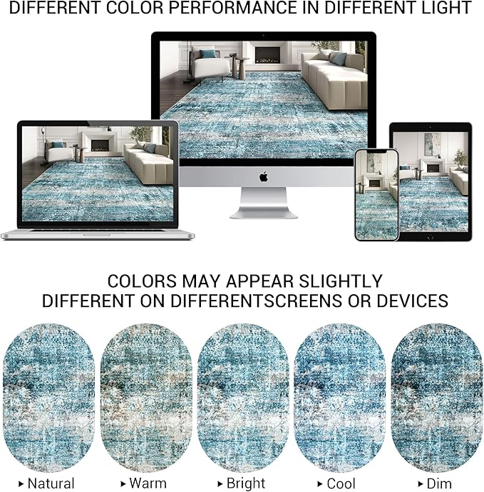 LEPEII 9x12 Area Rug, Modern Abstract Washable Large Rugs for Living Room, Dining Room, Non-Slip Non Shedding Low Pile Home Decor Durable Bedroom Rug-Blue