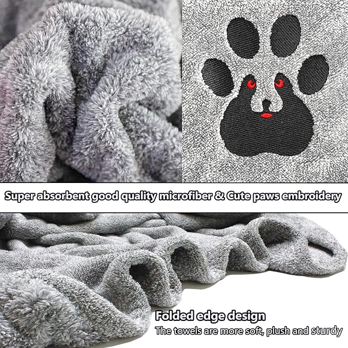 Dog Towel - Pack of 4 - Super Absorbent Soft Microfiber Pet Bath Grooming Towels for Drying Dogs and Other Pets (M-36" * 28", 2Grey and 2Brown)