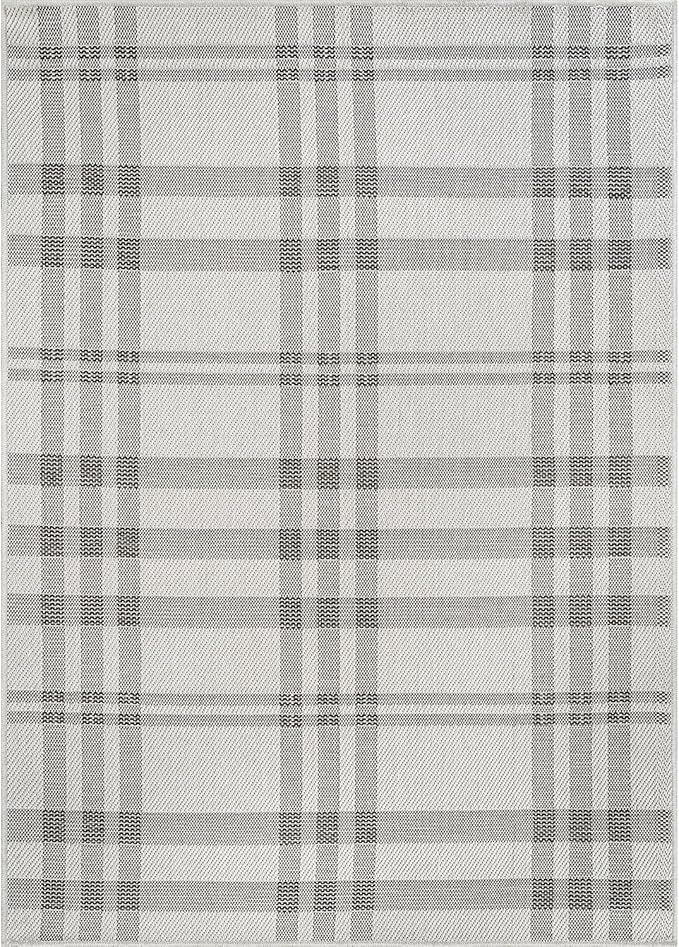 CAMILSON Easy Jute Rug 6x9, Indoor Outdoor Off-White Color Fiber Area Rugs for Entry, Living Room and Farmhouse Rug, Checkred Boho Woven Design, Easy-Cleaning, Washable Outside Carpet (6 x 9)