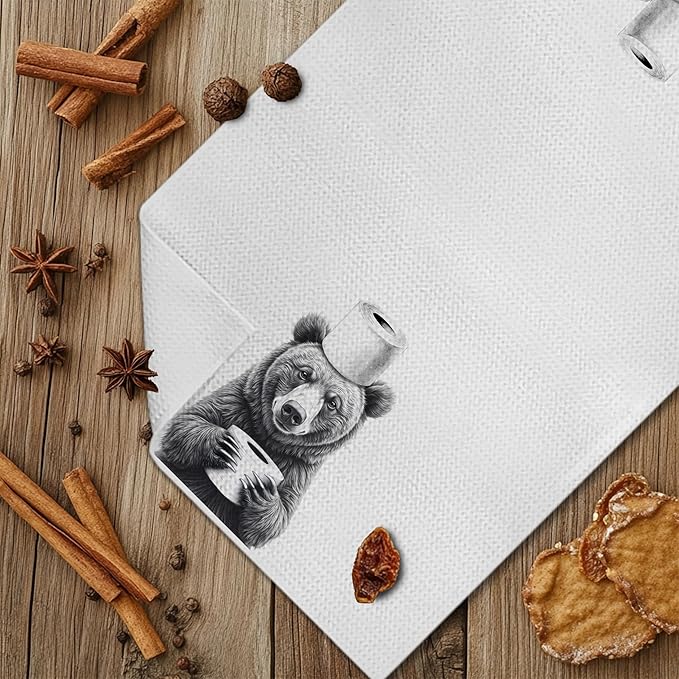 Funny Bear Hand Towels for Bathroom Decor, Bear Lover Gifts, Kids Bathroom Hand Towels, Funny Kitchen Towels, 16x24 Inches