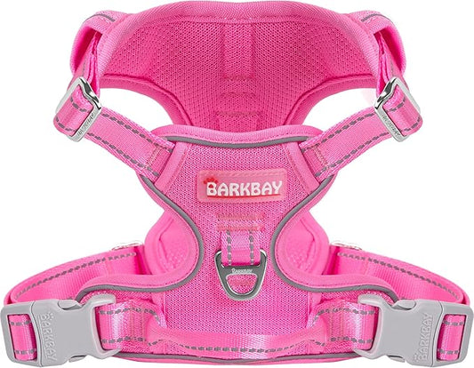 BARKBAY Dog Harness No Pull Mesh for Small Dogs - Adjustable, Reflective, Comfortable, No Choke, Heavy-Duty - Perfect for Outdoor Training, Walking, and Hiking - Strong & Durable - S & Pink Mesh
