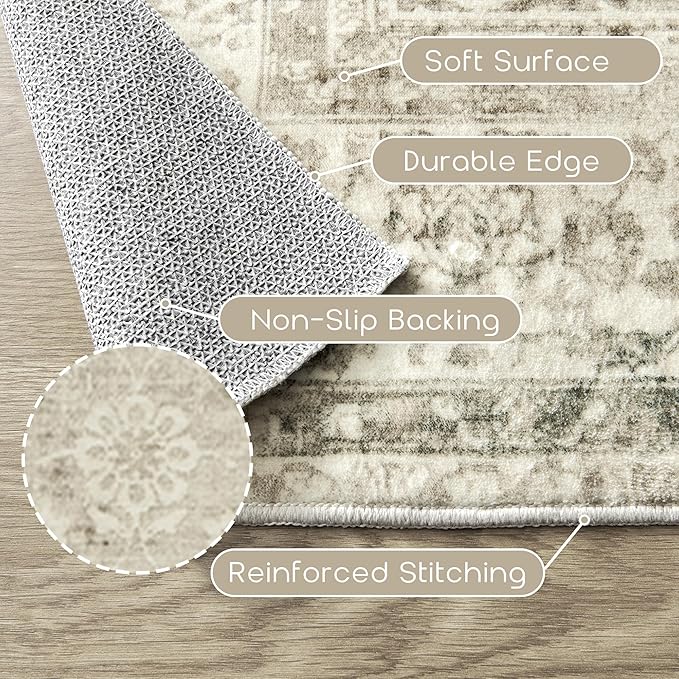 Cream and Light Tan Boho Front Door Mat for Indoor Entrance Washable Non Slip Cute Vintage Floral Aesthetic Area Rugs for Entryway Entry 4x6