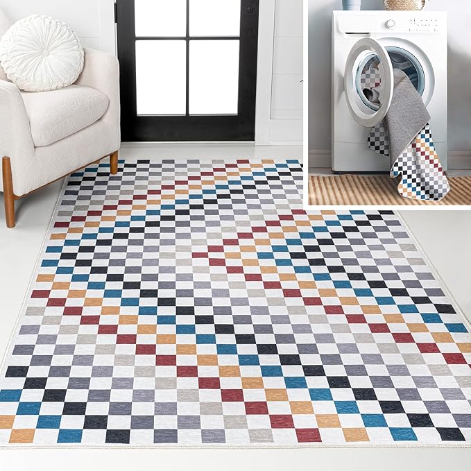 JONATHAN Y Machine Washable Multi-Colored Indoor Area Rug 3X5 ft, Ainsley Modern Cottage Checkerboard for Living Room, Bedroom, Kitchen, Office, Easy-Cleaning, Pet-Friendly, Non-Shedding WSH126D-3