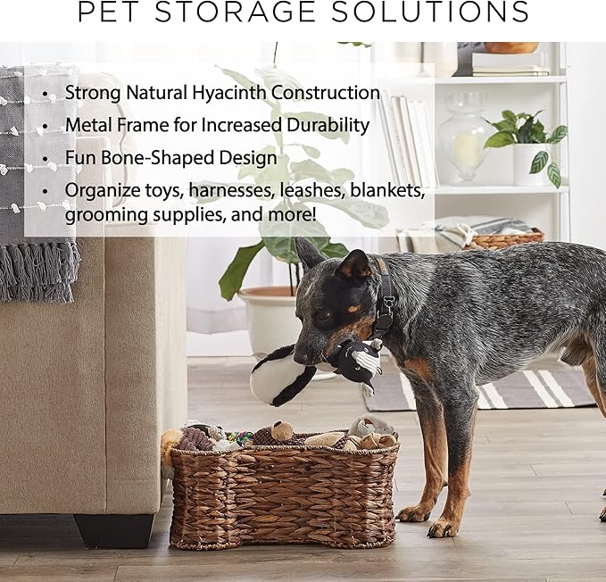 Bone Dry Pet Storage Collection, Bone Shape Hyacinth Toy Basket, Natural, Large - 24x15x9"