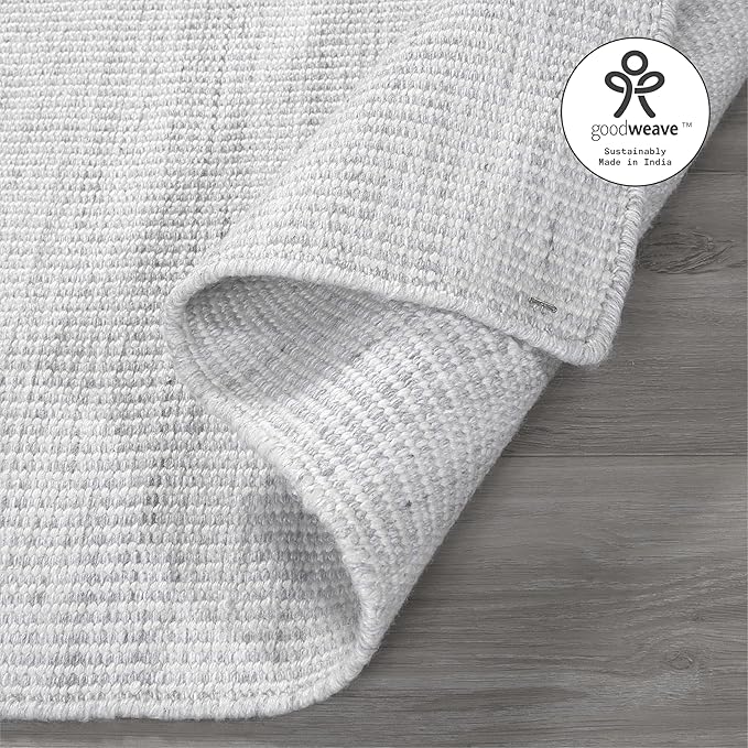 Fab Habitat Machine Washable Area Rug - Hand Woven, Stain Resistant, Pet Friendly - Premium Recycled Polyester Yarn - Solid - Kitchen, Bathroom, Laundry Room - Alford - Silver - 3 x 5 ft
