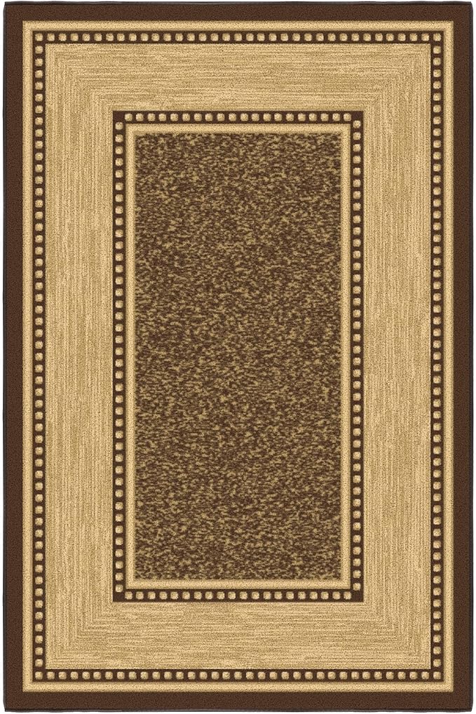 Ottomanson 3'3" x 5' Rugs for Living Room Border Area Rug for Bedroom - Non Slip Durable Large Floor Carpet for High Traffic Areas - Indoor Rug for Dining Room Kitchen Kids Playroom, Brown