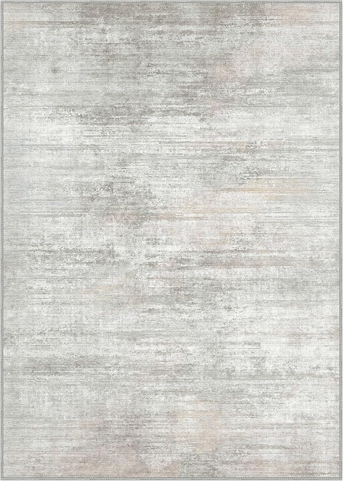 Area Rugs 5x7 for Living Room Bedroom, Modern Abstract Machine Washable Rug, Large Soft Low Pile Floor Carpet with Non Slip Backing for Dining Room, Light Grey/Beige