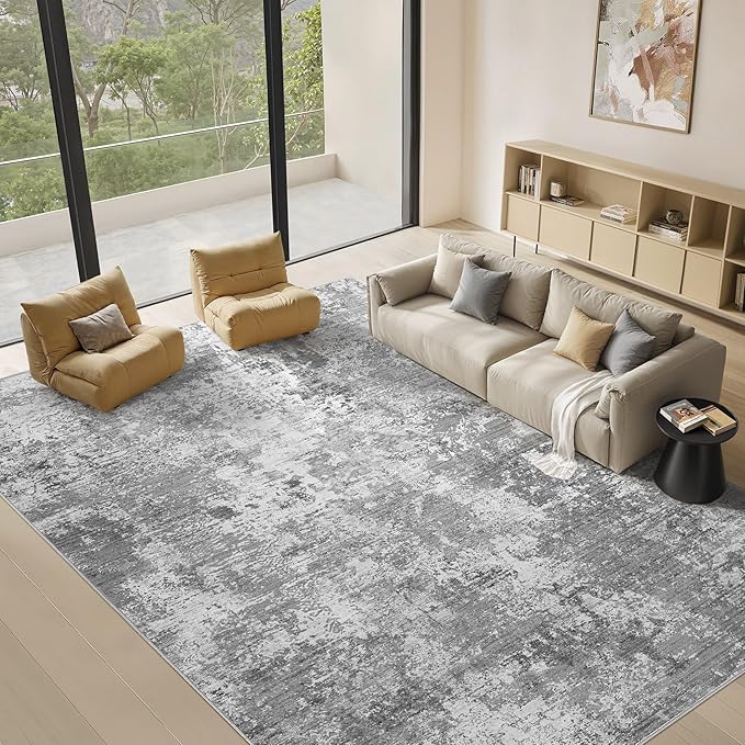 Area Rugs for Living Room: 5x7 Abstract Washable Rug Modern Neutral Large Soft Stain Resistant Non-Slip Backing Machine Table for Bedroom Dining Room Indoor Home Office Carpet - Light Grey