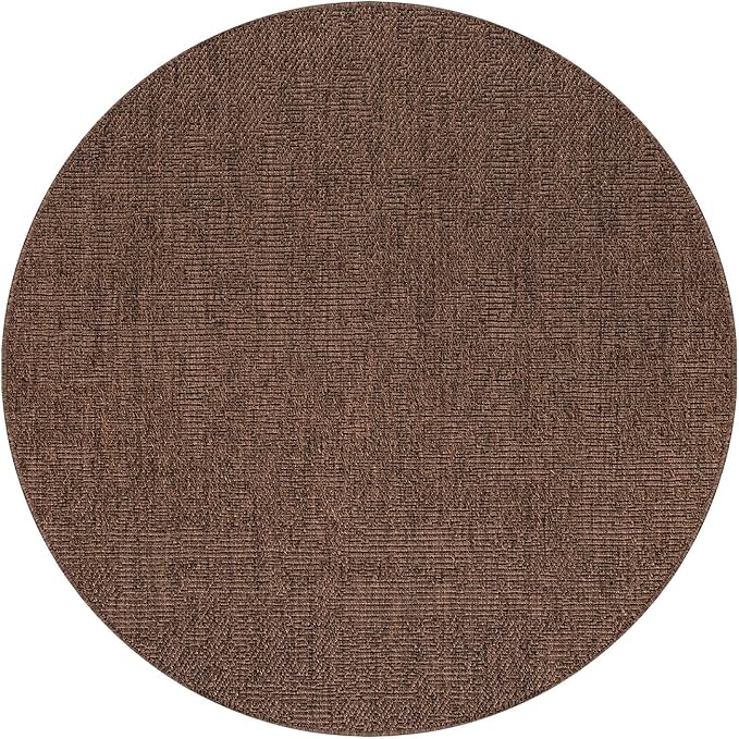 CAMILSON Easy Jute Round Rug 6ft Indoor Outdoor Brown Color Fiber Area Rugs for Living Room Patio and Kitchen Rug, Solid Boho Woven Design Easy-Cleaning, Washable Outside Carpet Alfombras (6 Round)