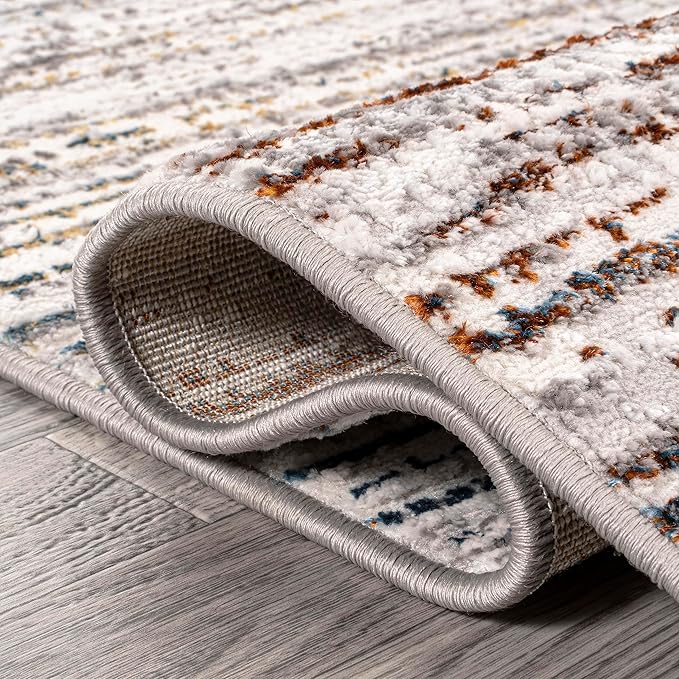 JONATHAN Y Loom Strie' Gray/Blue/Orange Indoor Area Rug 4X6 ft, Modern for Living Room, Bedroom, Kitchen, Office, Easy-Cleaning, High Traffic, Pet-Friendly, Non-Shedding SOR200E-4
