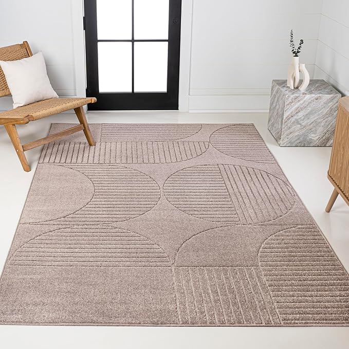 JONATHAN Y Nordby High-Low Arch Striped Indoor/Outdoor Area Rug, 3x5, Taupe/Beige, for Patio, Backyard, Living Room, Bedroom, Office, Hose-Washable (SCN104D-3)