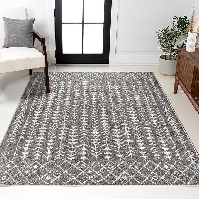 JONATHAN Y Ziri Moroccan Geometric Gray/Cream Indoor Area Rug, 5x8, Bohemian, Scandinavian, Easy-Cleaning for Living Room, Bedroom, Kitchen, Pet Friendly, Non-Shedding (MOH210B-5)