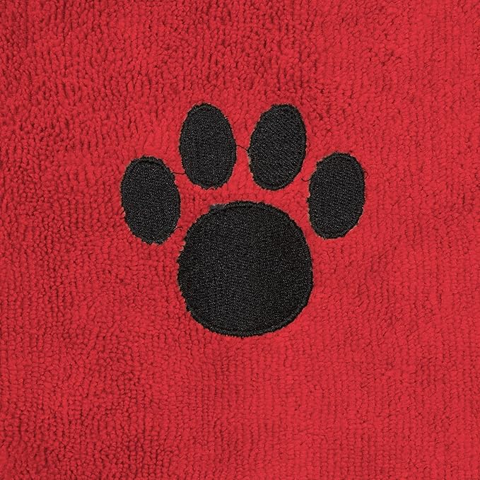 Bone Dry Pet Grooming Towel Collection Embroidered Absorbent Microfiber Drying Set, 15x30, Red, 3 Count (Pack of 2)