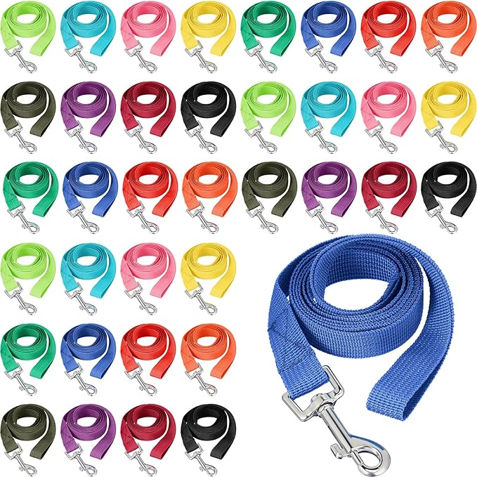 Hillban 36 Pcs Dog Leash Bulk 5 ft Multicolored Puppy Training Leash Slip Pet Traction Nylon Rope for Small Medium Dogs Agility, Yard, Camping, Backyard Play(12 Colors)