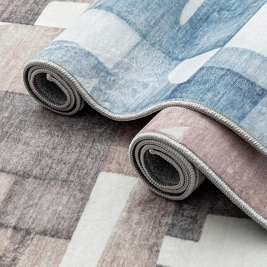8X10 Area Rugs Modern Abstract Large Carpet for Living Room Bedroom Dining Room Office Nursery, Non Slip Washable Pink Rugs 8X10 Geometric Pattern Thin 8 by 10 Indoor Home Decor Pet & Child Friendly
