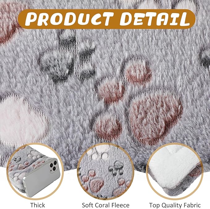 Tuanse 4 Pack Ultra Soft Dog Cat Bed Mat with Cute Prints Reversible Fleece Dog Crate Kennel Pad Cozy Washable Thickened Hamster Guinea Pig Pet Bed Mat for Small Animals (21 x14 Inches,Light Gray)