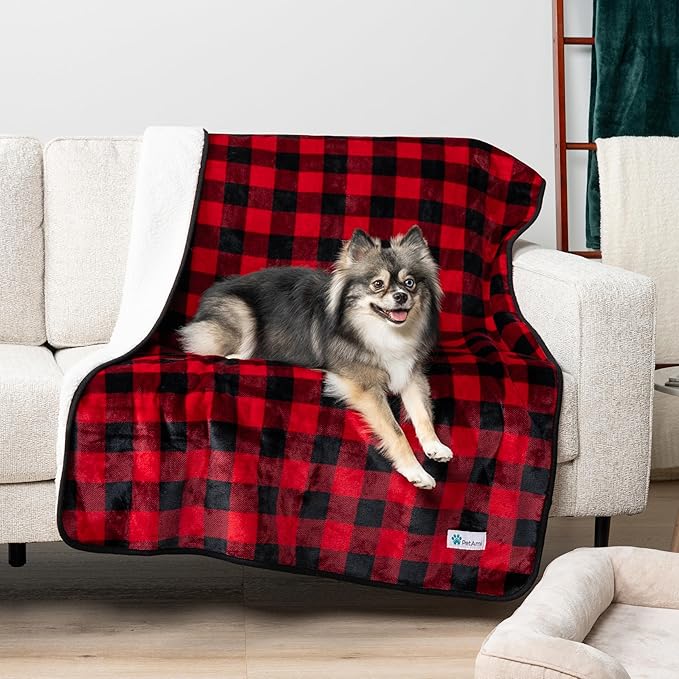 PetAmi Waterproof Dog Blanket Sherpa Fleece, Pet for Medium Large Dogs, Reversible Cat Throw Bed Couch Sofa Furniture Protector, Soft Plush Microfiber (Queen 90x90, Checker Red) Checkered Red