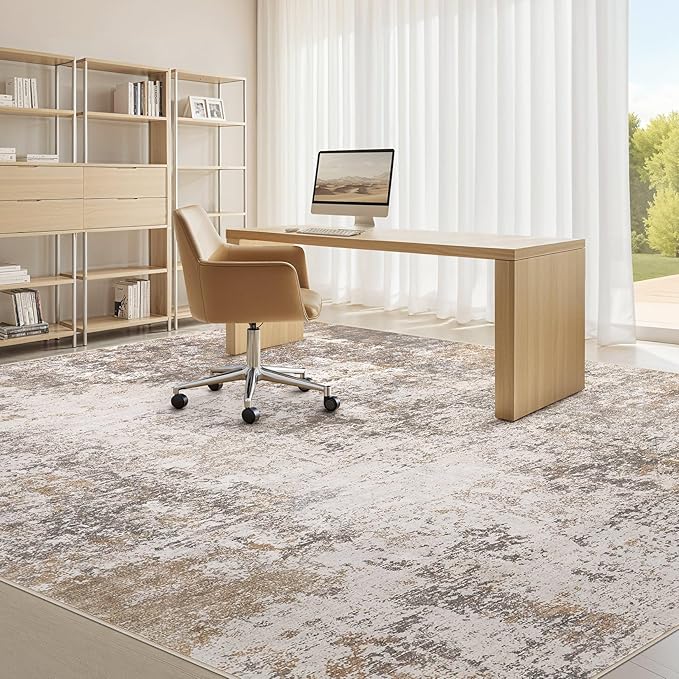 8x10 Area Rugs for Living Room：Washable Rug Abstract Modern Neutral Large Soft Stain Resistant Non-Slip Backing Machine Table for Bedroom Dining Room Indoor Home Office Carpet - Brown Grey