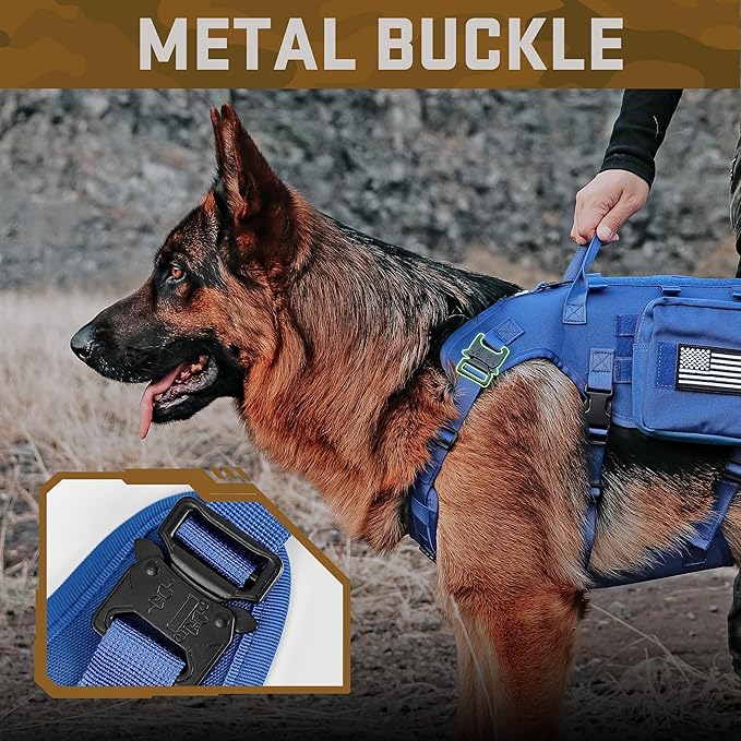 Forestpaw Dog Harness for Large Dogs,Tactical Dog Harness with Handle,No Pull Military Service Dog Vest with Pockets Adjustable for Walking Training,Blue,Chest 21.5-45"