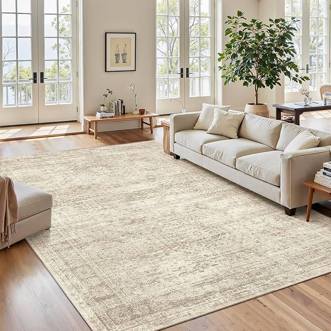 6x9 Area Rug for Living Room Washable 6x9 Rug Non-Slip Modern Rugs for Bedroom Dinning Room Ultra-Thin Indoor Beige Rug