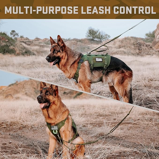 Forestpaw Dog Harness for Large Dogs,Tactical Dog Harness with Handle,No Pull Military Service Dog Vest with Pockets Adjustable for Walking Training,Green,Chest 21.5-45"