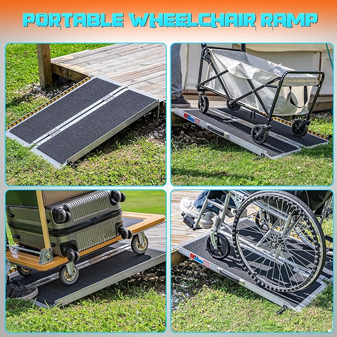 Portable Wheelchair Ramp 3FT, Anti-Slip Aluminum Folding Portable Ramp, Wheelchair Ramps for Home, Weight Capacity Up to 800 LBS, with Transition Plates Above and Below, Loading Dock Plates