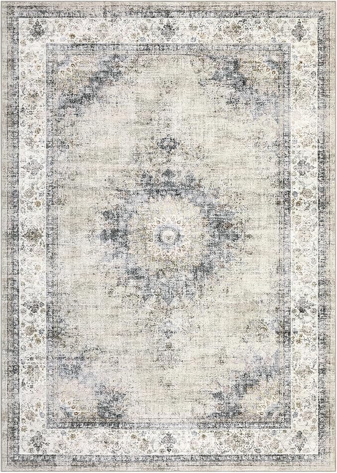 GarveeHome 4x6 Area Rug - Machine Washable, Soft, Non-Slip, Vintage, Indoor, Sage Green