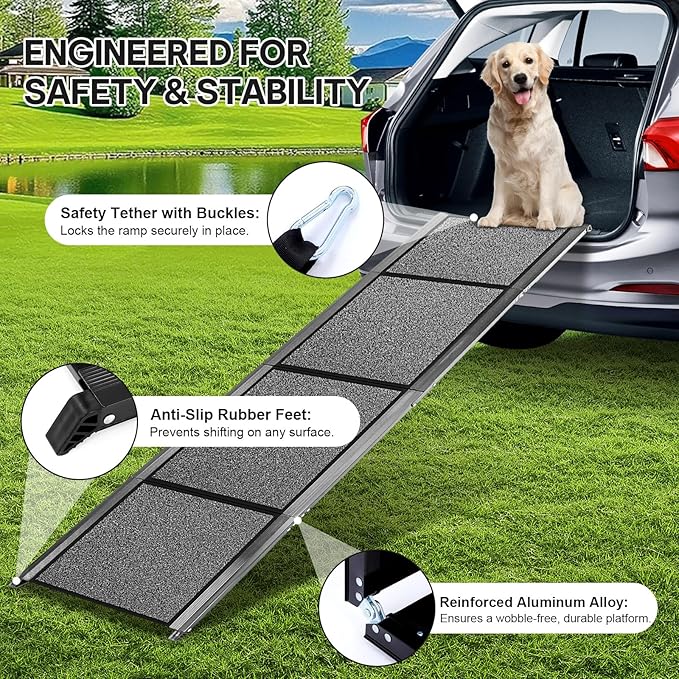 ?윎?윆'' & ?윇?윃" Wide Dog Ramp for Large Dogs, Holds 250LBS & Gentle Slope for Joint Care - Dog Car Ramp with Upgrade Non-Slip Surface - Portable Folding Pet Ramps for Senior Pets Enter into SUV, Truck