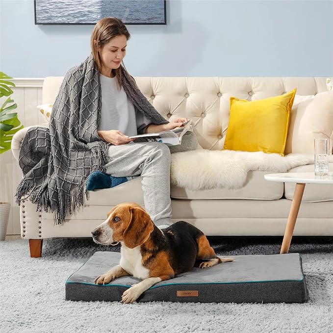 LE SURE Washable Dog Bed Cover Replacement - Large Size Flannel Plush Fleece Cover for Orthopedic Pet Mat 35x22x3 Inches, Grey