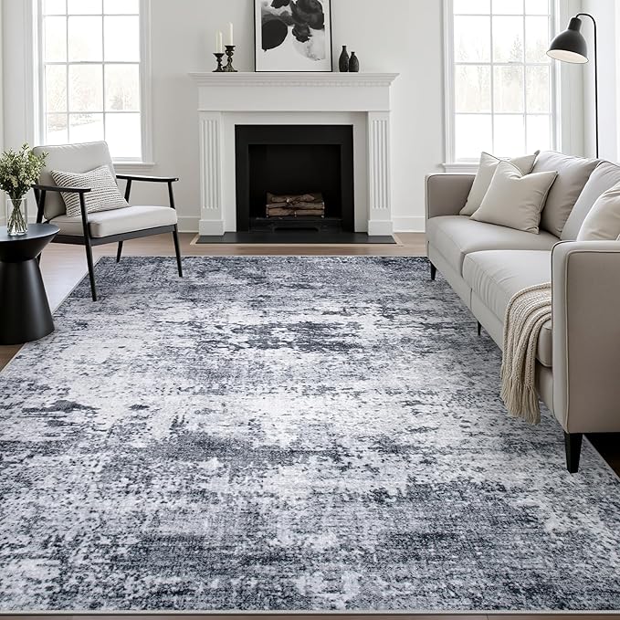 6x9 Area Rug Living Room Rug: Washable Modern Abstract Soft Thin Rug Indoor Floor No Slip Stain Resistant Carpet for Bedroom Dining Room Farmhouse Nursery Home Office - Grey