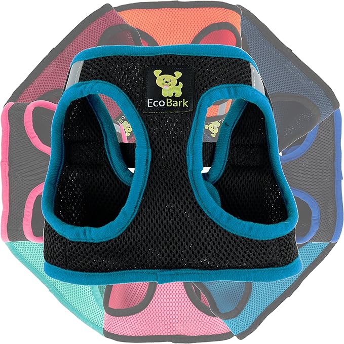 EcoBark Step in Dog Harness - Eco-Friendly Teacup Dog Harnesses for XXS, XS, and Small Dogs - Reflective and Adjustable Mini Body Halter Vest -Tiny Soft Mesh Toy Breed Harness (Black and Teal, XXS)